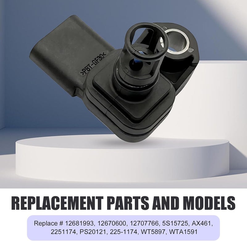 Merdege MERCGQ2415BL-1PC Black Automotive Intake Pressure and Temperature Sensor, Replacement for OE: 12681993 082800-0630 - Image 2